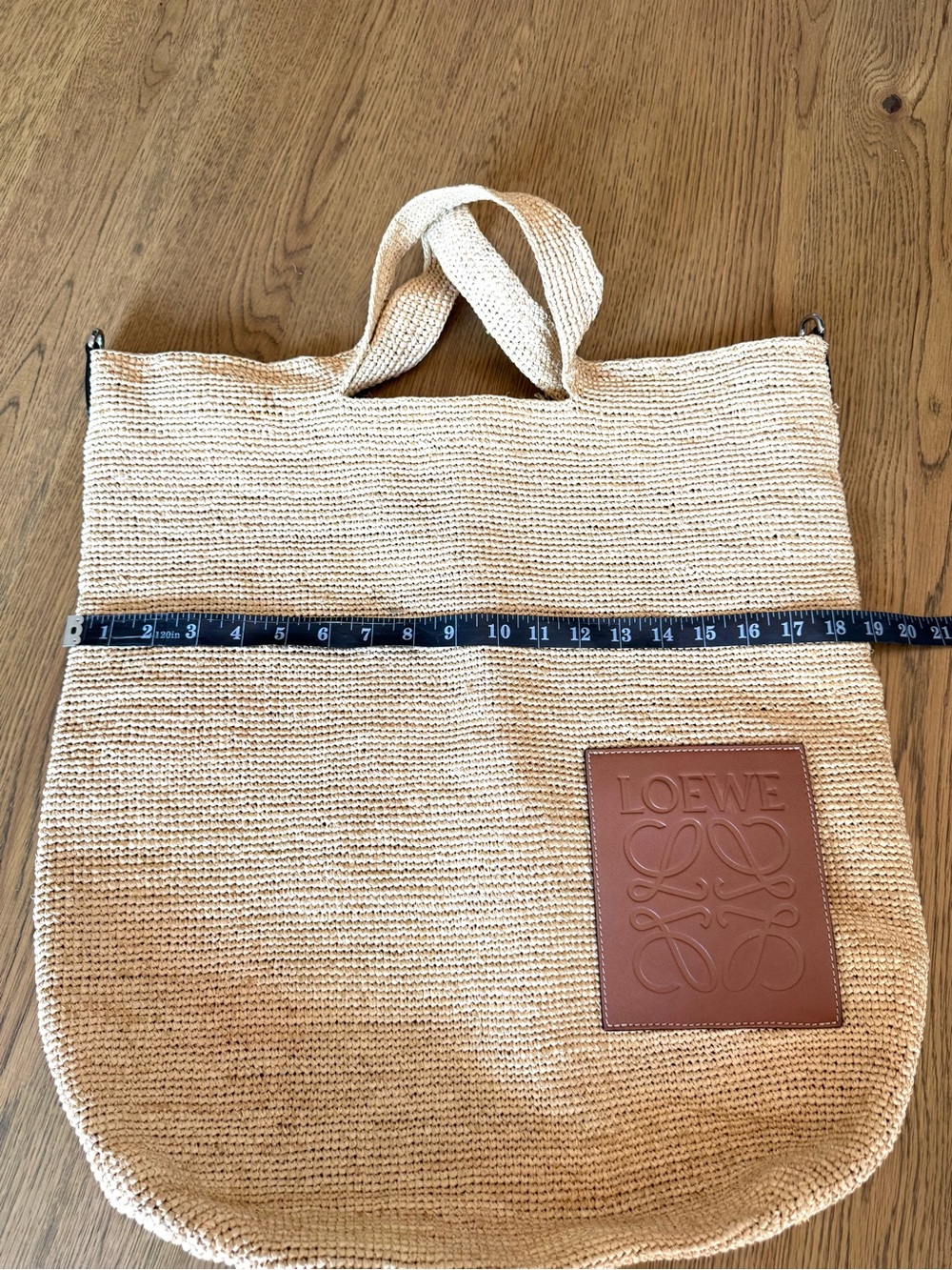 Loewe Slit Bag Hand Woven Raffia Tote Beige Brown Leather Logo OS - Picture 3 of 11